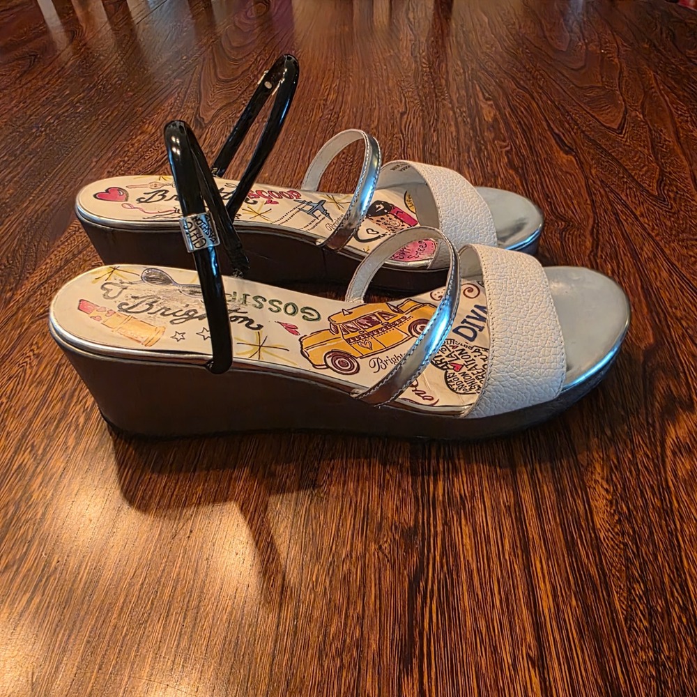 Brighton Harper Wedge Sandals White Silver Black Fashion Scoop Graphic Womens 8M - Picture 6 of 8